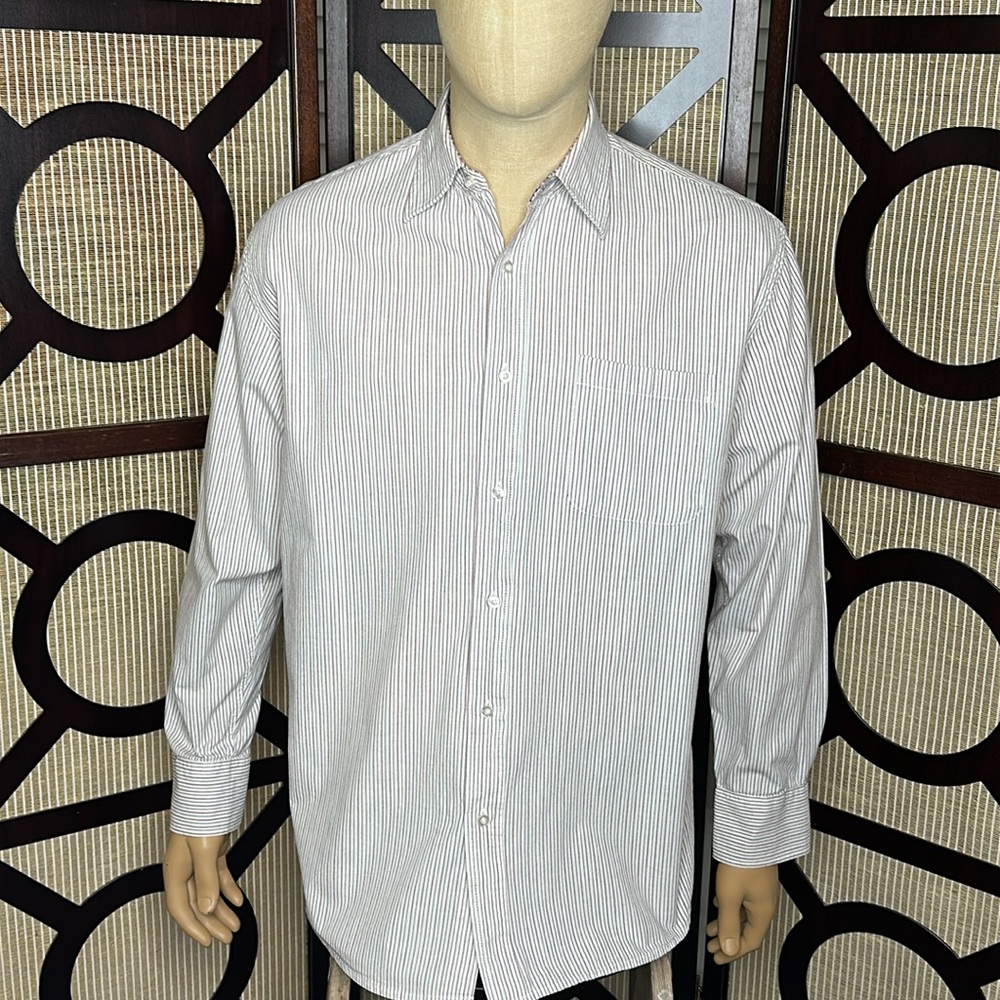 Bogari Button Up Shirt Red/White/Black Striped Mens Large